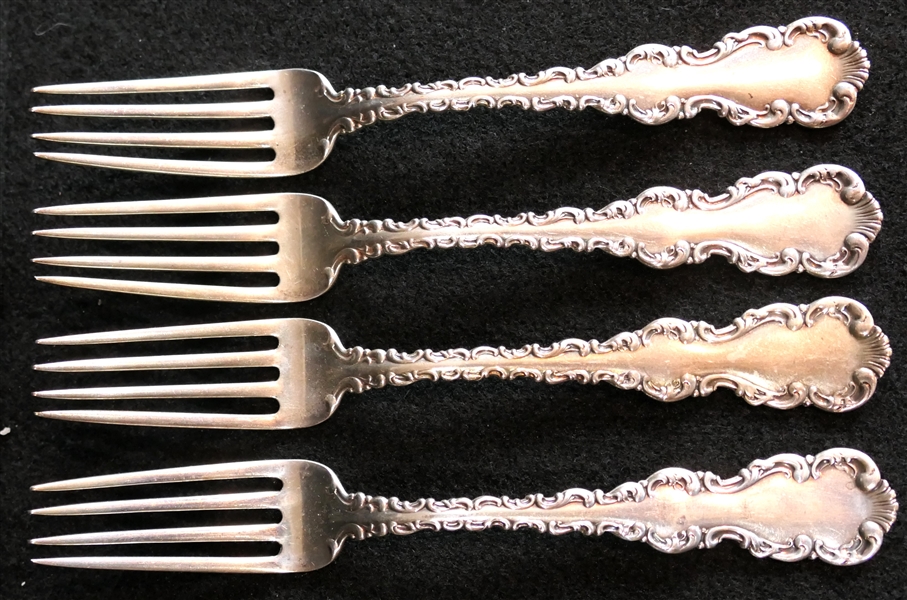 4 - Sterling Silver Louis XV Pattern Forks - Each Measures 6 7/8" Long - 164.4 Grams Total Weight