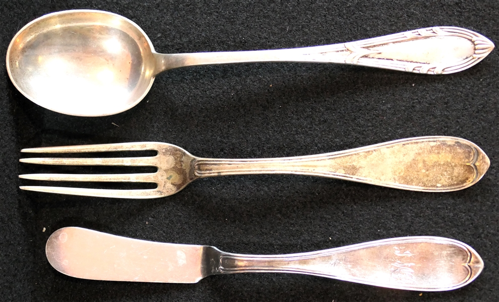 W.S. Morgan Sterling Silver Fork (1807 - 1886) Poughkeepsie, NY, Heimburger Silver Spoon, and Hallmarked Silver Master Butter Knife - 59.7 Grams Total Weight