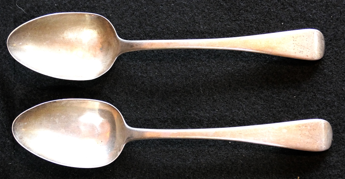 2 British Sterling Silver Tea Spoons - Thomas Dicks Maker 1811 - Each Monogrammed Spoon Measures 7"