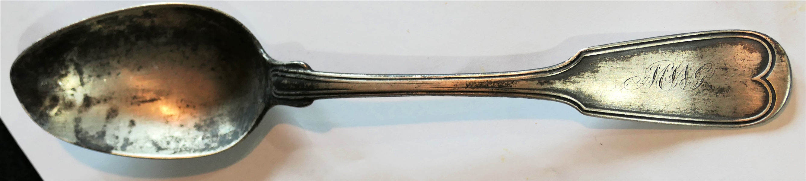 Charles Gennet Fiddle Handle Table Spoon - Marked Chas Gennet - Richmond, VA Silversmith 1831 - 1887 - Spoon is Monogramed and Measures 8 1/4" Long