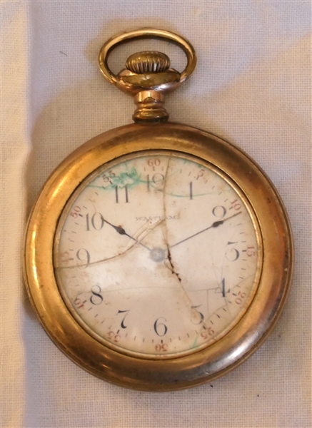 American Waltham Watch Company Pocket Watch in Wadsworth Pilot 20 Year Case - Crystal is Cracked and Some Crazing to Dial - Watch Measures 1 3/4" Across