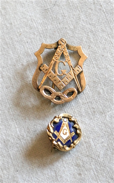 2 -Eighteenth Century Masonic Pins Smaller Enameled and Larger Rose Gold - Tested 10kt - Weighing 1.8 Grams Total Weight 