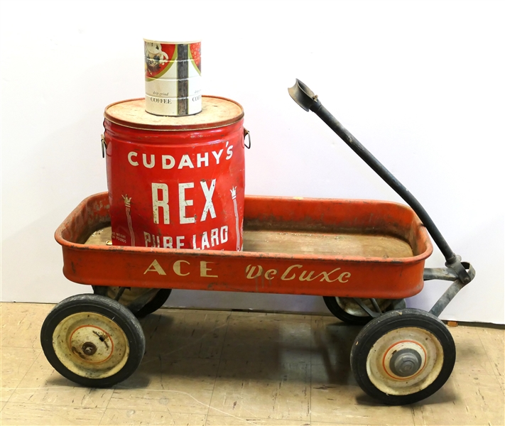 Ace Deluxe Metal Wagon, Cudahys Lard Can, and Coffee Can