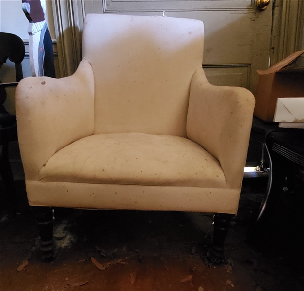 White Upholstered Wing Back Arm Chair - Turned Legs