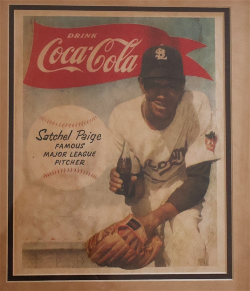 Framed Satchel Paige Coca Cola Advertisement - Very Nicely Framed and Double Matted - Frame Measures 18" by 16"