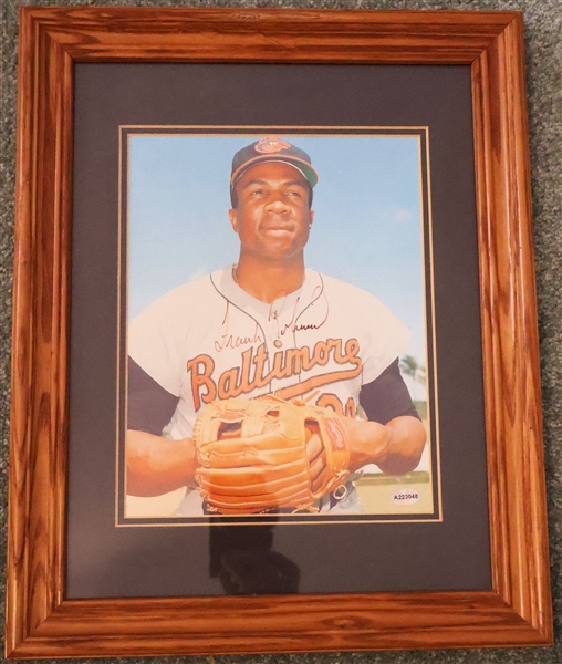 Frank Robinson Autographed 8" by 10" Photograph with Holograph Sticker and Certificate of Authenticity - Framed and Double Matted 