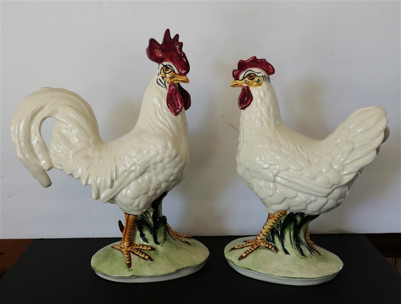 Pair of Pennsbury Pottery Chickens - Hen and Rooster - Rooster Measures 12" Tall 