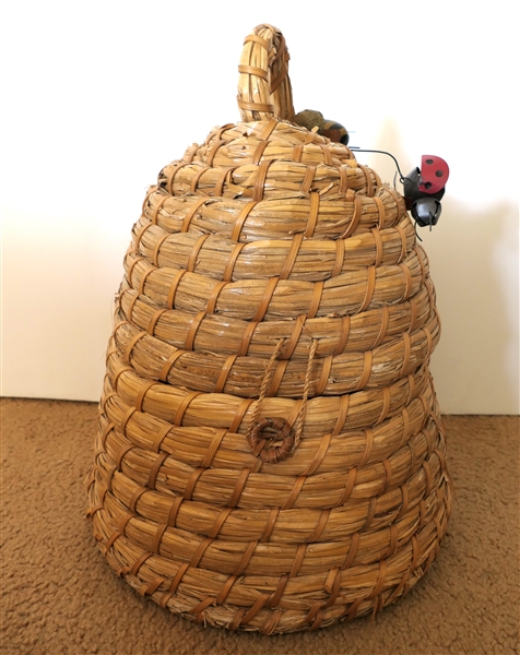 Gullah Geechee South Carolina Handmade Bee Hive Basket - Hinged Top - Measures 16" Tall - Added Bee and Bell Lady Bug 