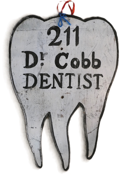 Dr. Cobb Dentist - Hand Painted Wooden Tooth Sign - Measures 19" by 13 1/2" 