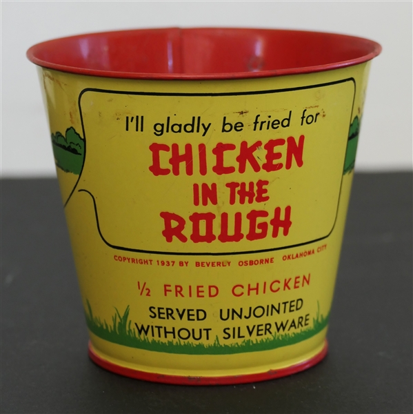 Chicken in the Rough 1/2 Fried Chicken - Tin Bucket - Great Graphics - Tin Measures 3 1/2" Tall 4" Across