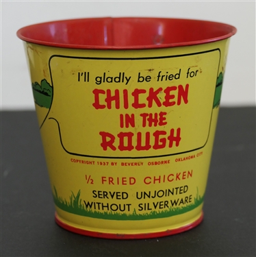 Chicken in the Rough 1/2 Fried Chicken - Tin Bucket - Great Graphics - Tin Measures 3 1/2 Tall 4 Across