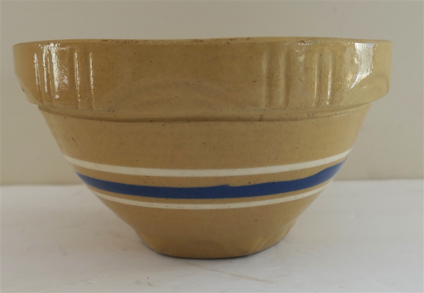 Ovenware Made in USA - Stoneware Bowl with Blue and White Bands - Measures 3 1/2" Tall 6 1/2" Across