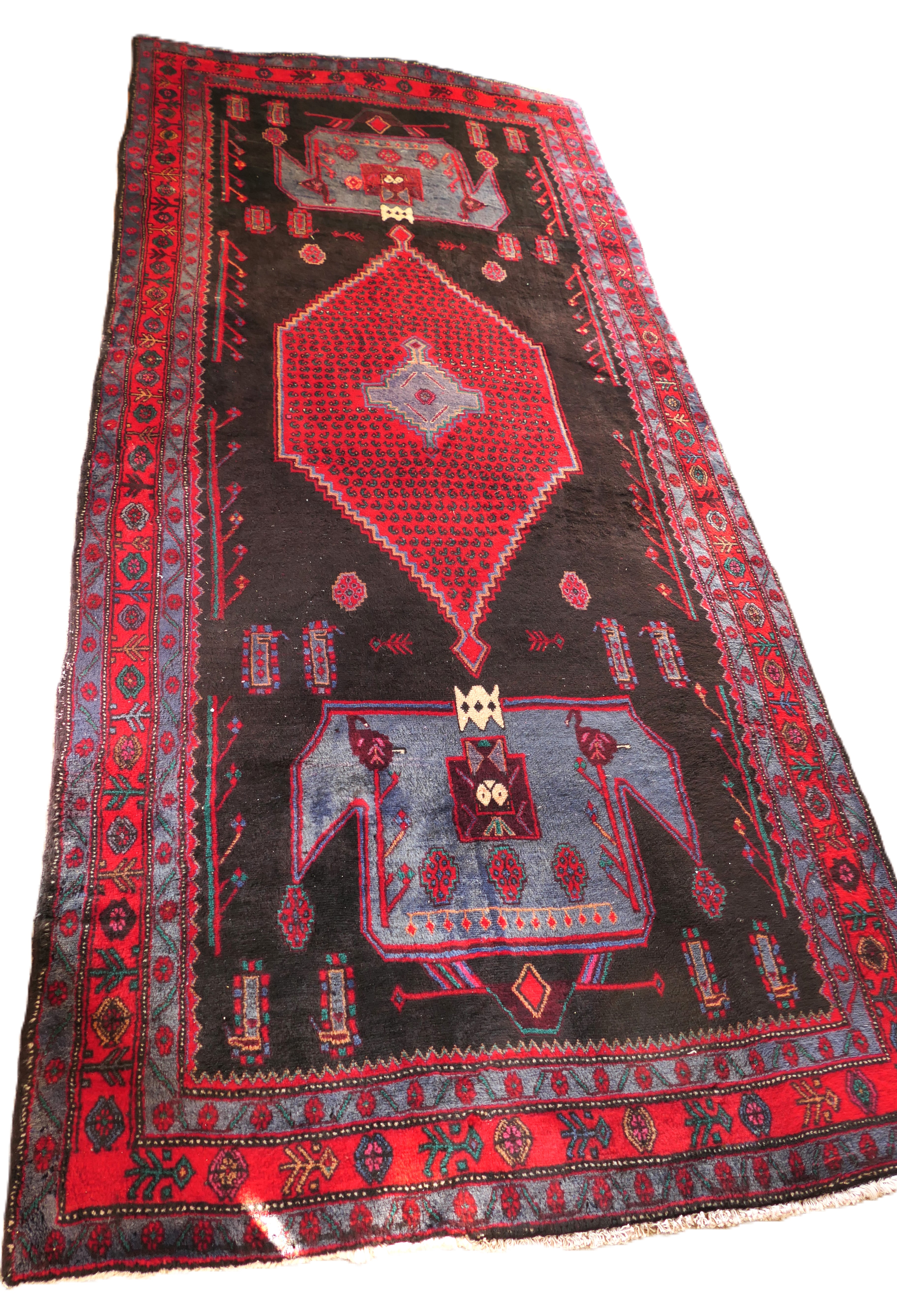 Lot Detail - Beautiful Hamadan Persian Rug - Bright Red, Black, and ...
