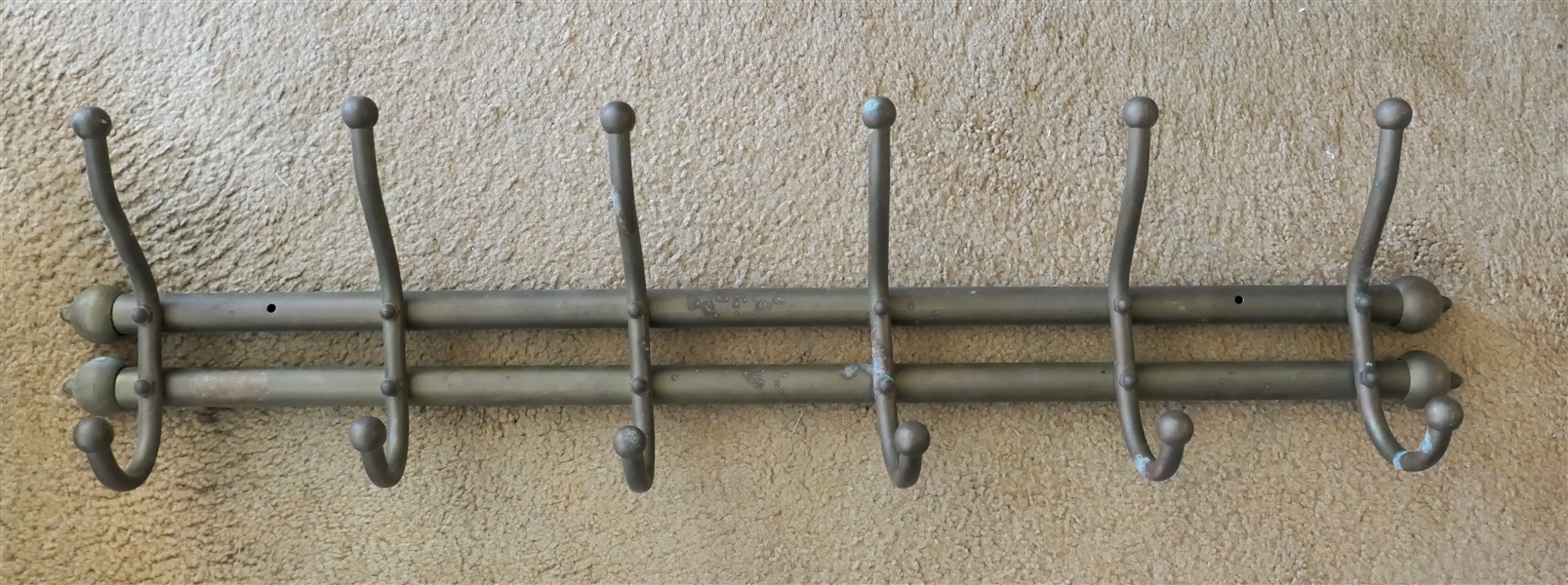 Antique Brass Coat / Hat Rack - Measures 35" Across - Hooks Are 8" 