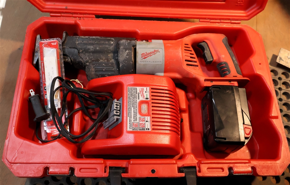 Milwaukee Heavy Duty Battery Operated Sawzall with Battery, Charger, and Extra Blades - In Hard Case