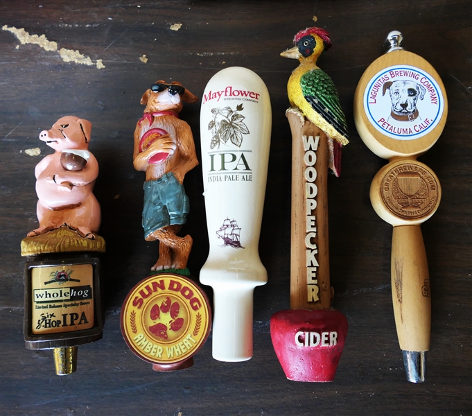 5 Beer Taps - Whole Hog Ipa, Sun Dog Amber Wheat, Mayflower IPA, Woodpecker Cider, and Lagunitas Brewing Company