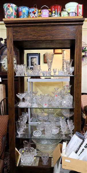 Oak Display Shelf, Lots and Lots of Cut Glass and Crystal