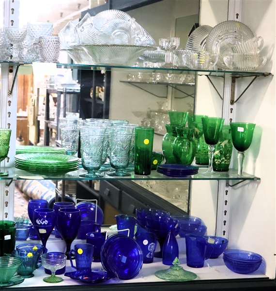 Cobalt Blue, Teal, Green, and Clear Glassware