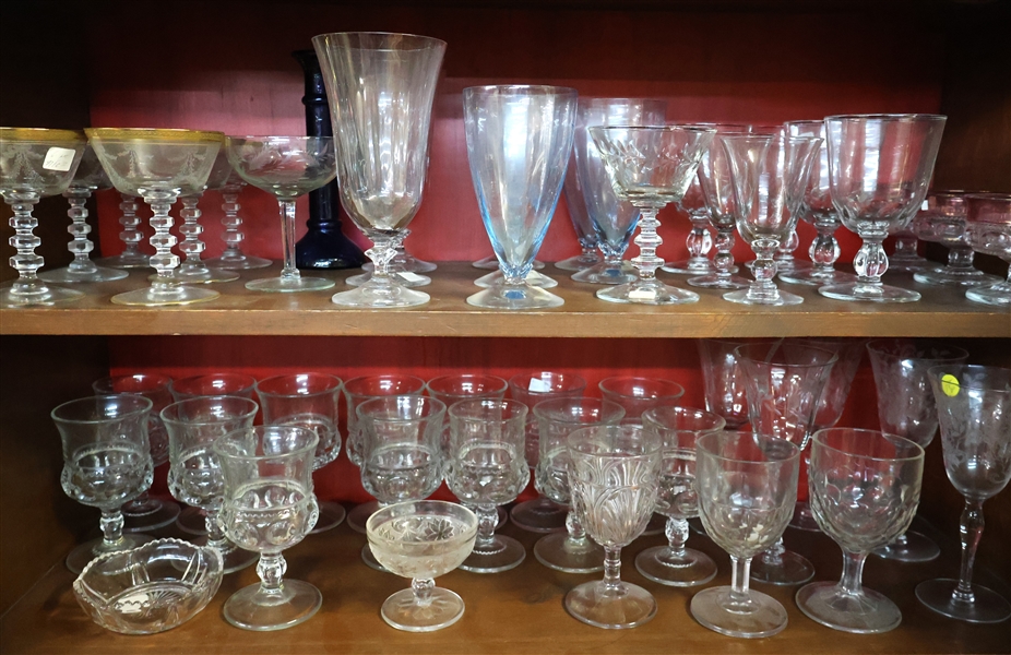 Lots of Stemware - Early American Press Glass, Fostoria, Elegant Etched Glass