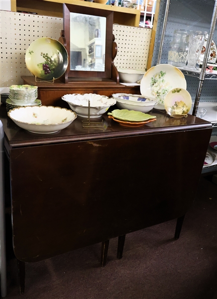 Mahogany Drop Leaf Table, Hand Painted China, and Dresser Mirror