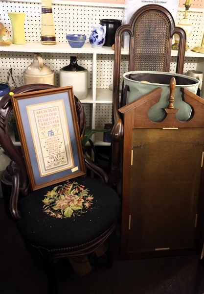 Needlepoint Chair, Sampler, Federal Style Mirror