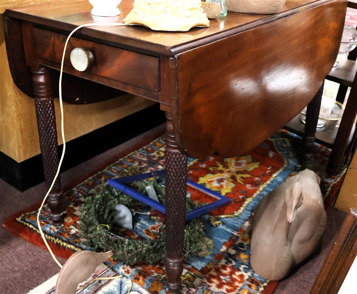 Drop Leaf Tea Table with Fancy Legs - Hand Dovetailed Drawer