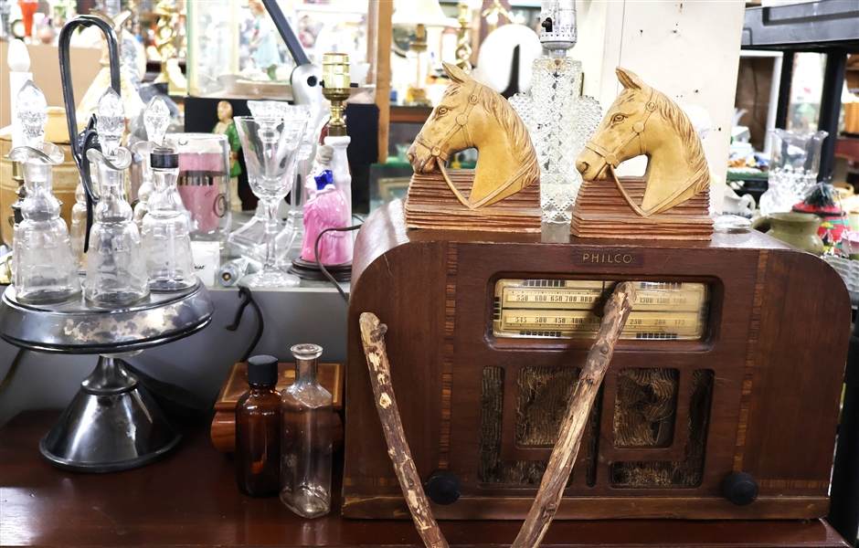 Philco Radio, Horse Book Ends, Victorian Cruet Set