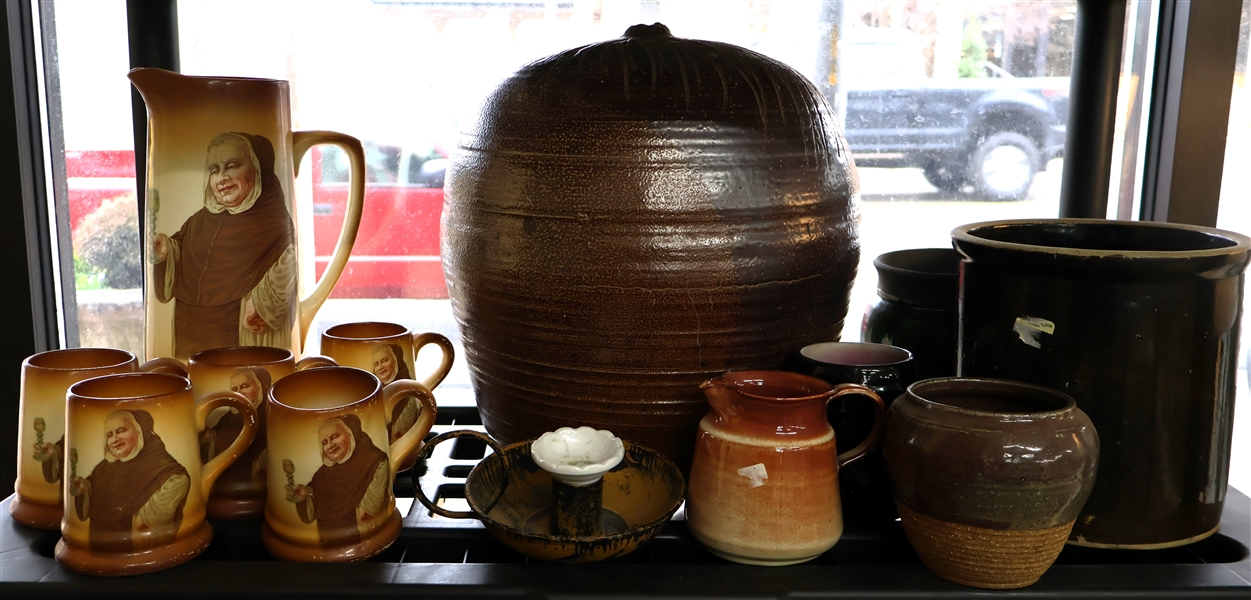 Monk Pitcher and Mug Set, Art Pottery, 