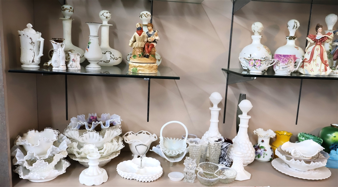 Lots of Fenton Silver Crest, Victorian Dresser Bottles, and Figures