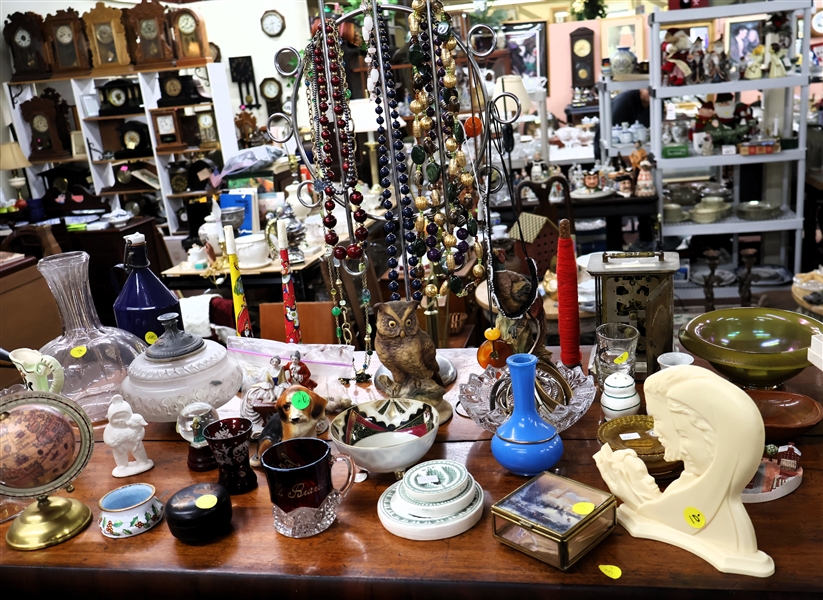 Costume Jewelry, Trinket Boxes, Ruby Glass, Figures, Etc. 