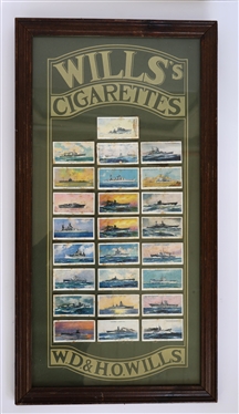 "Wills Cigarettes" W.D. & H. Wills - Framed Ship Cigarette Cards - 25" Cards - Frame Measures 24 1/2" by 13"