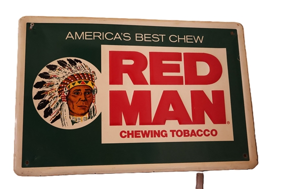 Metal Red Man Chewing Tobacco Sign -"Americas Best Chew" - Measures 12" by 18" 