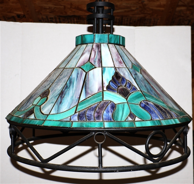 Blue and Teal Leaded Glass Hanging Light Fixture - Measures 21" Across