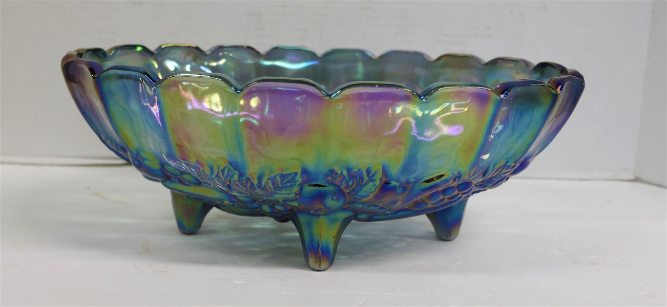 Indiana Glass Blue Carnival Footed Oval Console Bowl - Measuring 4 1/2" Tall 12" by 8 1/2" 