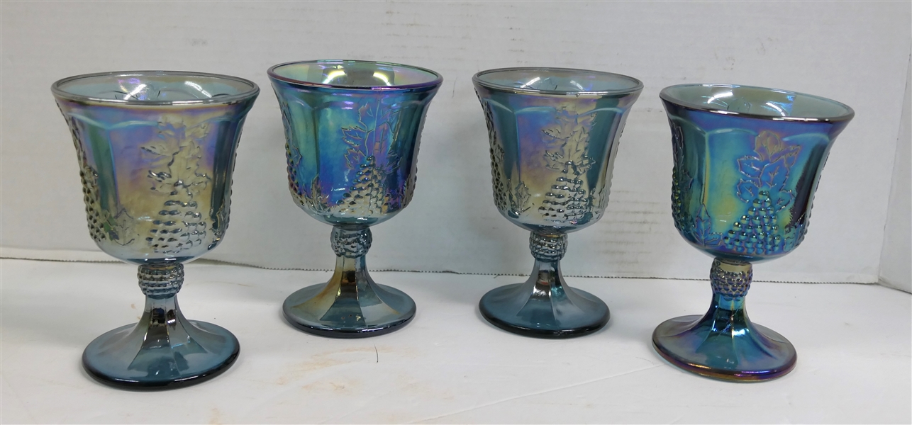 4 - Indiana Glass Blue Carnival Harvest Goblets - Each Measures 5 1/2" Tall 