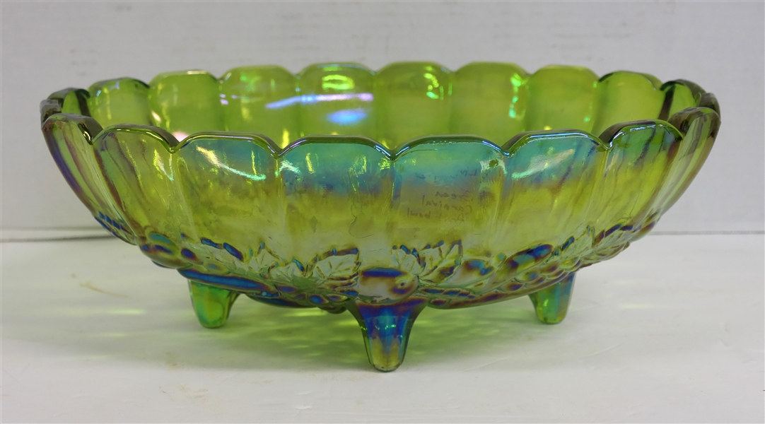 Indiana Glass Lime Green Carnival Footed Centerpiece Bowl - Measuring 4 1/2" Tall 12" by 8 1/2" 