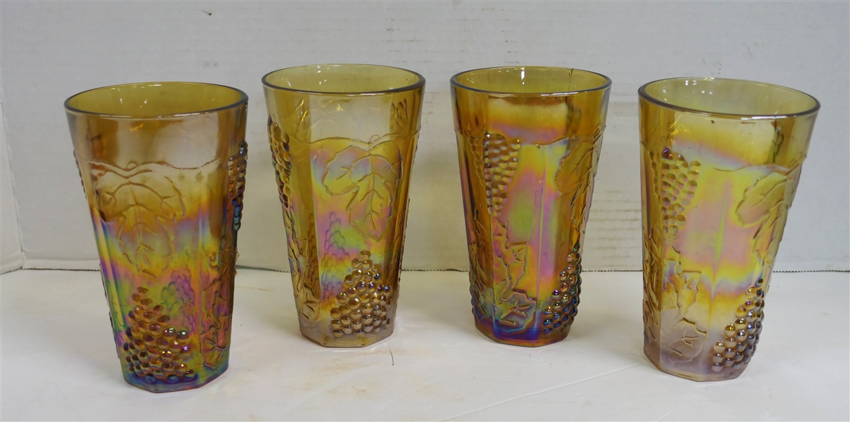 4 Indiana Glass Amber Carnival Harvest Cooler Glasses - Measuring 6" Tall 