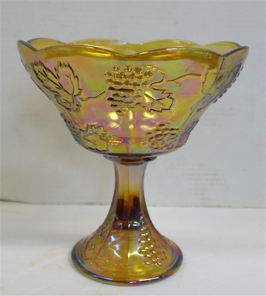 Indiana Glass Amber Carnival Harvest Round Compote - Measuring 8 1/2" Tall 