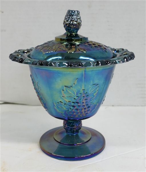 Indiana Glass Blue Carnival Harvest Candy Dish with Lid Measuring 6 1/2" Tall 