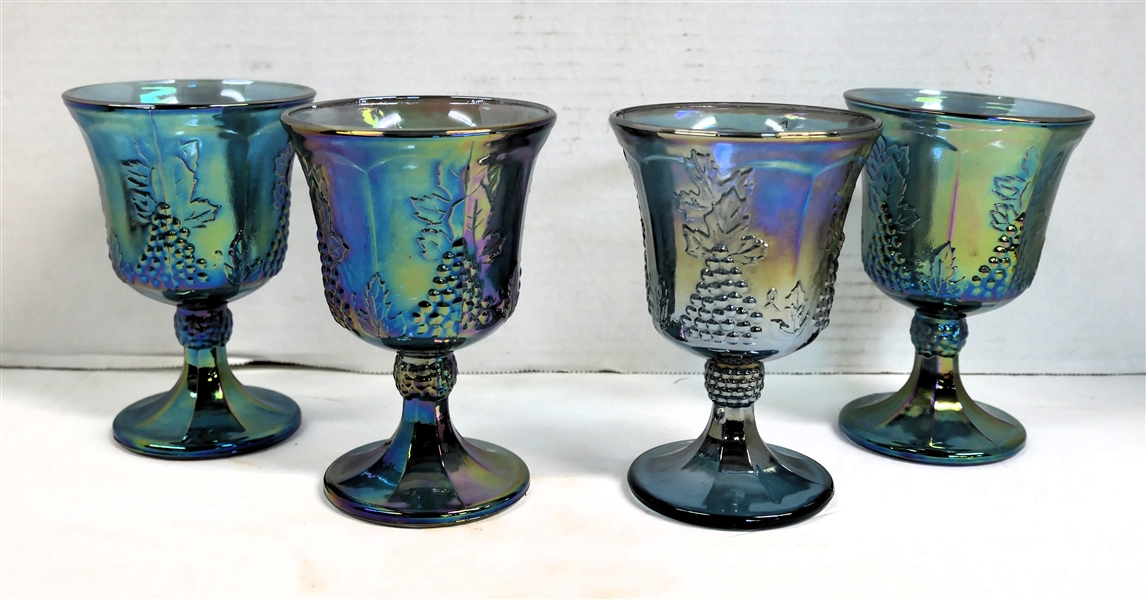 4 Indiana Glass Blue Carnival Goblets - Each Measures 5 1/2" Tall 