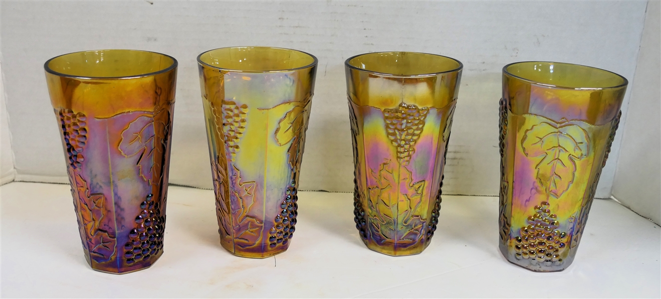 4 Indiana Glass Amber Carnival Harvest Cooler Glasses - Measuring 6" Tall 