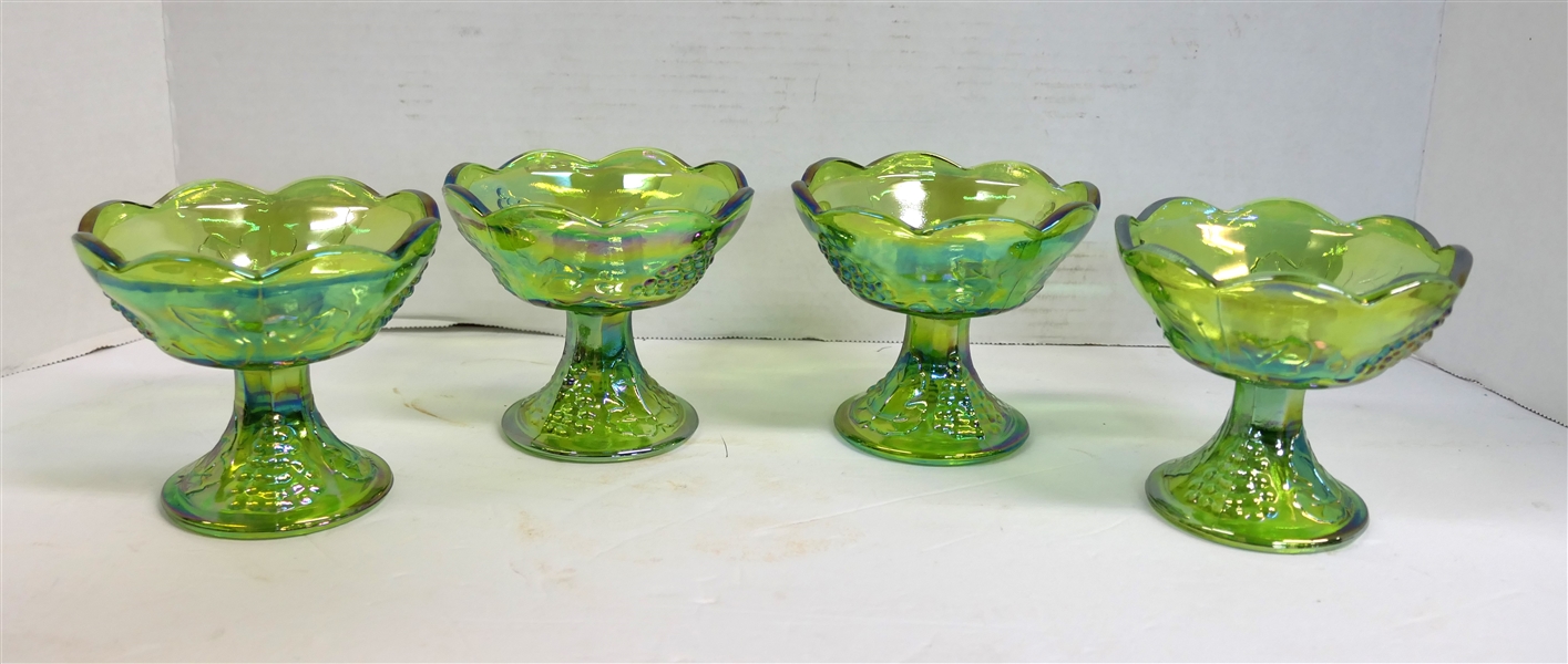 4 Indiana Glass Lime Green Carnival Harvest Candle Sticks Each Measures 4" Tall