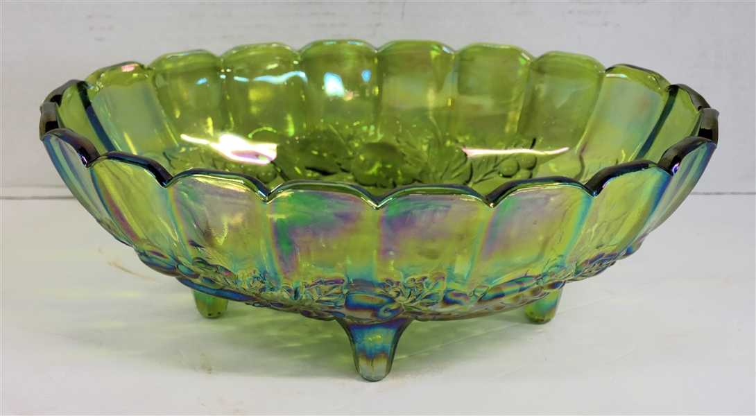 Indiana Glass Lime Green Carnival Footed Centerpiece Bowl - Measuring 4 1/2" Tall 12" by 8 1/2" 