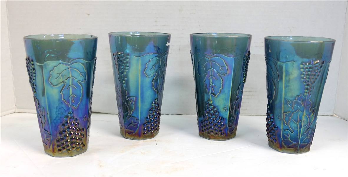 4 Indiana Glass Blue Carnival Harvest Cooler Glasses - Measuring 6" Tall 