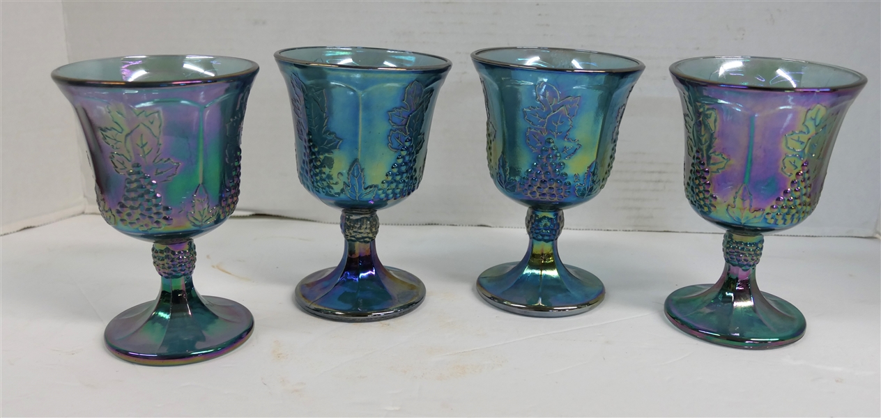 4 Indiana Glass Blue Carnival Harvest Goblets Measuring 5 1/2" Tall 