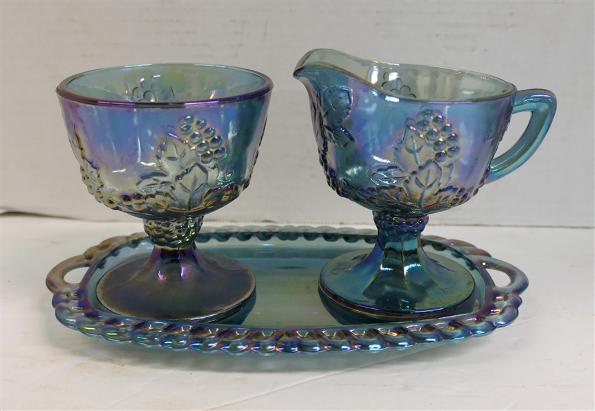 Indiana Glass Blue Carnival Cream and Sugar Set - Cream, Sugar, and Underplate