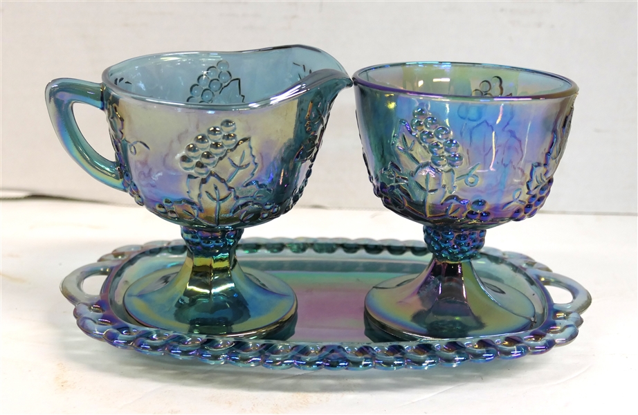 Indiana Glass Blue Carnival Cream and Sugar Set - Cream, Sugar, and Underplate