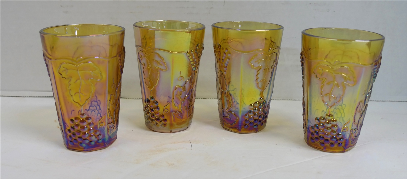 4 Indiana Glass Amber Carnival Harvest Juice Glasses - Each Measures 4" Tall 