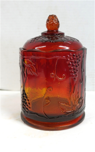 Indiana Glass Red Flashed Amber Harvest Canister - Measuring 7 1/2" Tall 