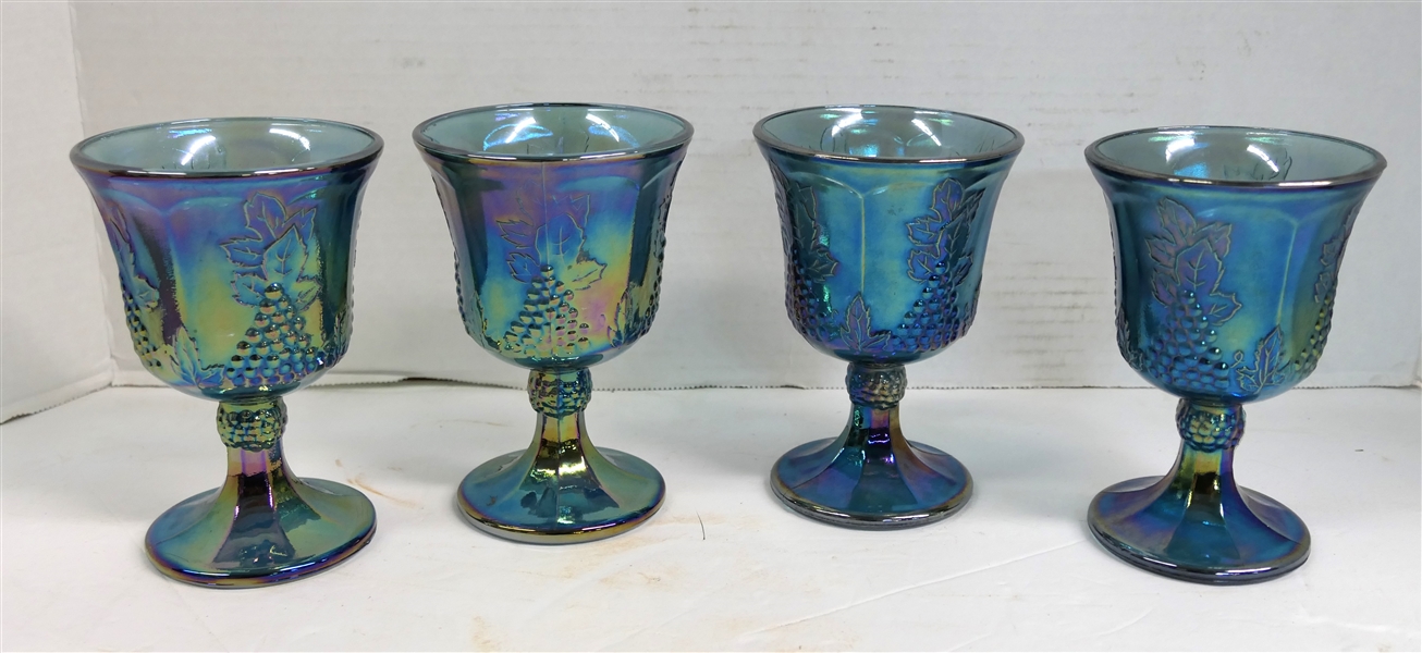 4 Indiana Glass Blue Carnival Harvest Goblets - Each Measures 5 1/2" tall 